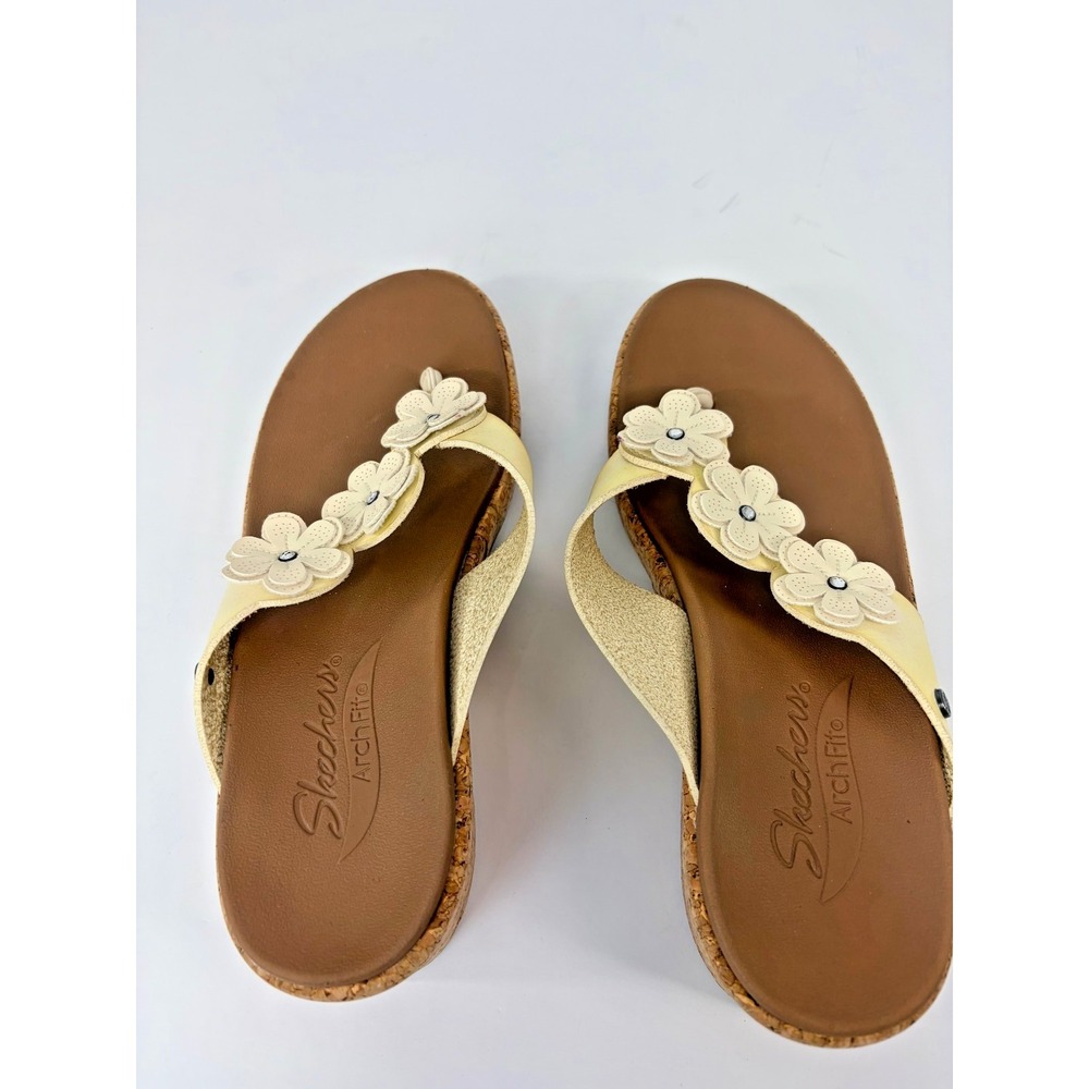 Skechers Arch‎ Fit Beverlee Rare Blossom 9 Off White Floral Cork Wedge Vegan Y2K